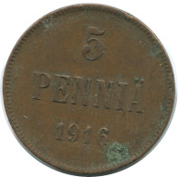 5 PENNIA 1916 FINLAND Coin RUSSIA EMPIRE #AB190.5.U.A - Finlande