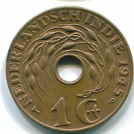 1 CENT 1945 P INDIAS ORIENTALES DE LOS PAÍSES BAJOS INDONESIA Bronze #S10452.E.A - Nederlands-Indië