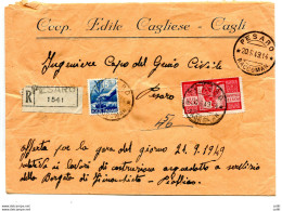 Democratica Lire 100 (I° Lastra) + Complementare Su Busta Racc. Da Pesaro - 1946-60: Storia Postale