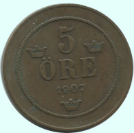 5 ORE 1907 SWEDEN Coin #AC688.2.U.A - Suède