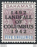 1942 Bahamas Columbus 5s. Variety Dot In First "U" MNH - Autres & Non Classés