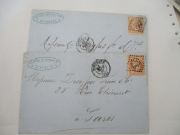 1867 LOT DE 2 LETTRE TIMBRE EMPIRE 40 C ORANGE GROS CHIFFRE G C 532 BORDEAUX - 1849-1876: Klassik