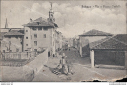 Ar193 Cartolina Saluzzo Via E Piazza Castello Provincia Di Cuneo - Cuneo