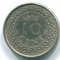 10 CENTS 1962 SURINAME NEERLANDÉS NETHERLANDS Nickel Colonial Moneda #S13178.E.A - Suriname 1975 - ...