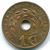 1 CENT 1945 S NETHERLANDS EAST INDIES INDONESIA Bronze Colonial Coin #S10371.U.A - Dutch East Indies