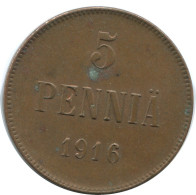 5 PENNIA 1916 FINNLAND FINLAND Münze RUSSLAND RUSSIA EMPIRE #AB158.5.D.A - Finlandia