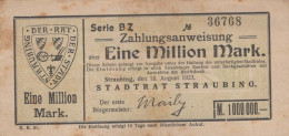 1 MILLION MARK 1923 Stadt STRAUBING Bavaria DEUTSCHLAND Papiergeld Banknote #PK877 - [11] Local Banknote Issues