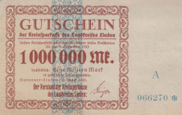 1 MILLION MARK 1923 Stadt LINDEN Hanover DEUTSCHLAND Papiergeld Banknote #PK852 - [11] Local Banknote Issues