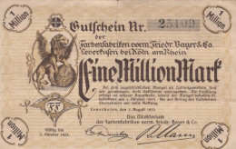 1 MILLION MARK 1923 Stadt LEVERKUSEN Rhine DEUTSCHLAND Papiergeld Banknote #PK812 - [11] Emisiones Locales