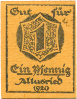 1 PFENNIG 1920 Stadt ALTUSRIED Bavaria DEUTSCHLAND Notgeld Papiergeld Banknote #PL521 - [11] Local Banknote Issues