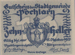 10 HELLER 1920 Stadt PoCHLARN Niedrigeren Österreich UNC Österreich Notgeld #PH562 - [11] Emissioni Locali