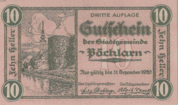 10 HELLER 1920 Stadt PÖCHLARN Niedrigeren Österreich Notgeld Papiergeld Banknote #PG642 - [11] Emissions Locales