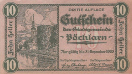 10 HELLER 1920 Stadt PoCHLARN Niedrigeren Österreich Notgeld Banknote #PE360 - [11] Emissioni Locali