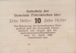 10 HELLER 1920 Stadt PETERSKIRCHEN Oberösterreich Österreich Notgeld #PE374 - Lokale Ausgaben