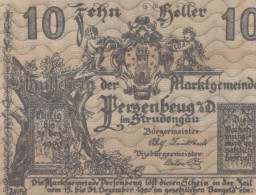 10 HELLER 1920 Stadt PERSENBEUG Niedrigeren Österreich Notgeld Papiergeld Banknote #PG781 - [11] Emissioni Locali