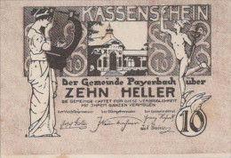 10 HELLER 1920 Stadt PAYERBACH Niedrigeren Österreich Notgeld Banknote #PE294 - [11] Emissioni Locali