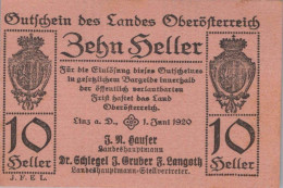 10 HELLER 1920 Stadt Oberösterreich Österreich Federal State Of Österreich Notgeld #PE250 - [11] Emissioni Locali