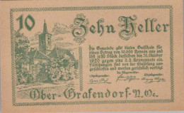 10 HELLER 1920 Stadt OBER-GRAFENDORF Niedrigeren Österreich Notgeld Papiergeld Banknote #PG793 - Lokale Ausgaben