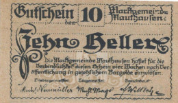 10 HELLER 1920 Stadt MAUTHAUSEN Oberösterreich Österreich Notgeld Papiergeld Banknote #PG649 - Lokale Ausgaben