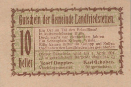 10 HELLER 1920 Stadt LANDFRIEDSTETTEN Niedrigeren Österreich Notgeld Papiergeld Banknote #PG923 - [11] Emissions Locales