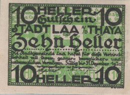 10 HELLER 1920 Stadt Laa An Der Thaya Österreich Notgeld Banknote #PD826 - Lokale Ausgaben