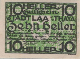 10 HELLER 1920 Stadt Laa An Der Thaya Österreich Notgeld Banknote #PD826 - [11] Local Banknote Issues