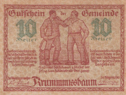 10 HELLER 1920 Stadt KRUMMNUSSBAUM Niedrigeren Österreich Notgeld #PI275 - Lokale Ausgaben