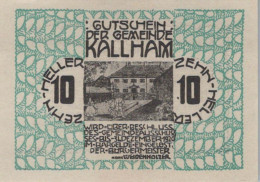 10 HELLER 1920 Stadt KALLHAM Oberösterreich Österreich Notgeld Banknote #PD666 - [11] Lokale Uitgaven