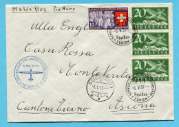 Brief Meldeflug Schweiz. Landesausstellung Zürich 1939 Nach Bellinzona - Primi Voli