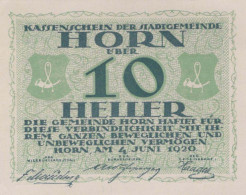 10 HELLER 1920 Stadt HORN Niedrigeren Österreich Notgeld Papiergeld Banknote #PG592 - [11] Emisiones Locales