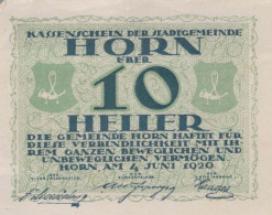 10 HELLER 1920 Stadt HORN Niedrigeren Österreich Notgeld Banknote #PD630 - Lokale Ausgaben