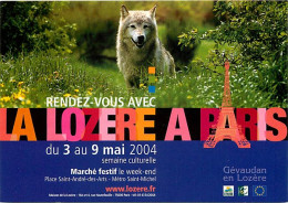 Animaux - Loups - Carte Publicitaire La Lozère à Paris 2004 - Wolf - Lobo - CPM - Carte Neuve - Voir Scans Recto-Verso - Otros & Sin Clasificación