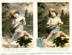 Suite De 2 CPA Fantaisies Voyagé 1907 * Glacées Brillantes AU CLAIR DE LA LUNE Enfant à La Mandoline Et Bonnet De Nuit - Scene & Paesaggi