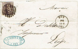 N°10 Margé  Sur LAC Belle Obl.8 Barres P62 HUY (08.1861)+cachet Privé + Entête J.L.GODIN & FILS Fabricants Papiers à HUY - 1858-1862 Medaglioni (9/12)