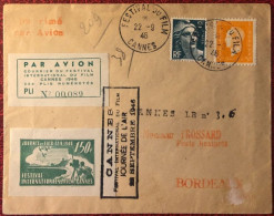 France, TAD FESTIVAL DU FILM 22.9.1946 Sur Enveloppe (pli Numéroté) + Vignette Journée De L'air 150F - (C1038) - 1921-1960: Periodo Moderno