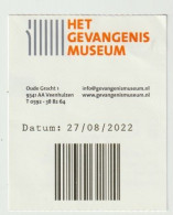 Carte D'entrée-toegangskaart-ticket: Het Gevangenis Museum Veenhuizen (NL) - Toegangskaarten