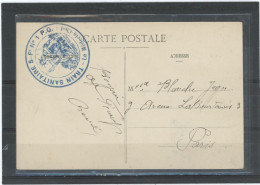 CACHET MILITAIRE -76 FECAMP -C P DOUBLE CERCLE ,BLEU,39mm- FRAPPE SUP-TRAIN SANITAIRE S-Pt N°1 P.O./ -LE MEDECIN -CHEF- - WW I