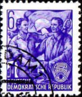 Rda Poste Obl Yv: 119 Mi:364 Deux Ouvriers & Drapeau (TB Cachet Rond) - Used Stamps