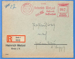 Allemagne Reich 1938 - Lettre Einschreiben De Greiz - G33154 - Storia Postale