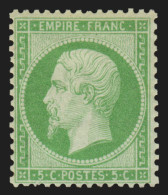 N°20, Napoléon 5c Vert, Neuf * Avec Trace De Charnière, Signé CALVES - TB - 1862 Napoleon III