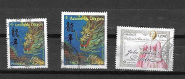 2024, Année Du Dragon, Julie Victoire Daubie, 3 Cachets Ronds - Used Stamps