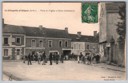 (72) 520, La Chapelle D'Aligné, Naveau éditeur, Place De L'Eglise Et L'Ecole Communale, Café Du Cheval Blanc, état - Other & Unclassified