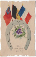 Militaria - Militaire : Guerre 1914-18 : Patriotiques : Drapeaux - Fer à Cheval - Violette : à Mon Papa Chéri - Patriottiche