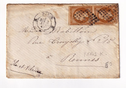 Lettre Paire Napoléon III Non Dentelé 10 Centimes Paris Pour Rennes Ille Et Vilaine - 1853-1860 Napoléon III