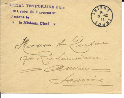 Env  Cad AMIENS 2/12/1914 Griffe HOPITAL TEMPORAIRE 5 BIS  Locale TB - Guerra De 1914-18