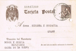 55091. Entero Postal CASSA De La SELVA (Gerona) 1941. Cervantes Sin Pie A QUART - 1931-....