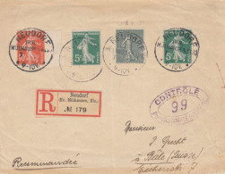 Frankreich 1919 Rekobrief Semeuse Von NEUDORF (Kr. Mülhausen) Elsass Alsace Nach Bale, Controle 99 !!! - Covers & Documents