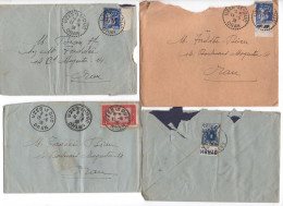 ALGERIE -1938 - Lot De 4 Enveloppes - D'UZES-le-DUC -ORAN - Aff. Divers Dont FM 65 Cts -1 Timbre Bandelette PUB - Lettres & Documents