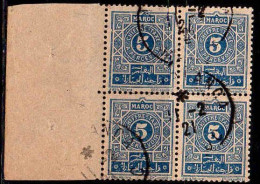 Maroc (Prot.Fr) Taxe Obl Yv:28 Mi:12 Chiffre-Taxe A Percevoir Bloc De 4 (cachet Rond) - Postage Due