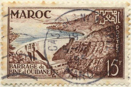 Maroc (Prot.Fr) Poste Obl Yv:329 Mi:363 Barrage Bine El Ouidane (TB Cachet Rond) Tâche - Usati